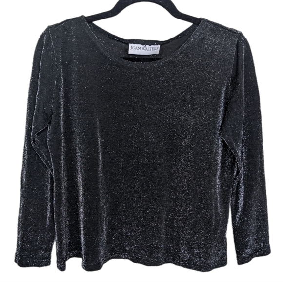Joan Walters Vintage Shimmery Black Long Sleeve Top ✨ - Picture 1 of 8